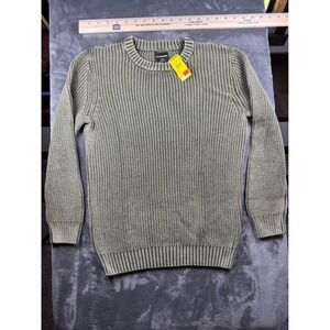 RSQ Mens Olive Green Knit Crewneck Sweater Large Ribbed Textured Casual Pullover